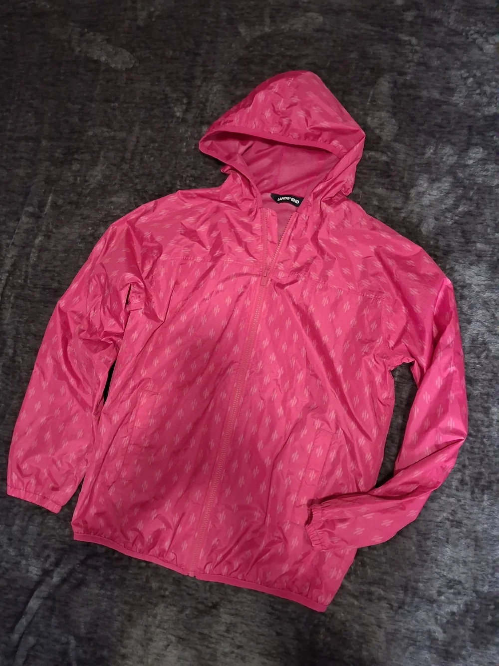 Lands' End Pink Hooded Full Zip Windbreaker Rain Jacket Girls Size L (14-16)